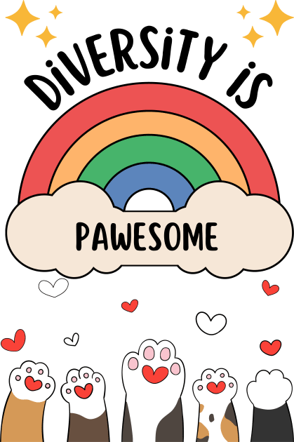 Diversity is pawesome - cute & funny cat quote for more kindness and tolerance Kids T-Shirt by punderful_day