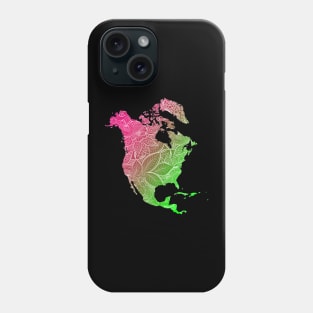 Colorful mandala art map of North America with text in pink and green Phone Case