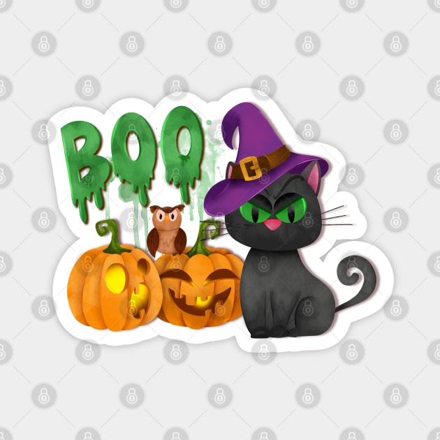 Black cat Haloween design Magnet by PrintAmor