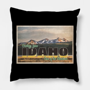 Greetings from Idaho - Vintage Travel Postcard Design Pillow