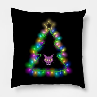 purple cat christmas tree light Pillow