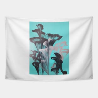 Chain pulled teal with silver and black flowers Tapestry