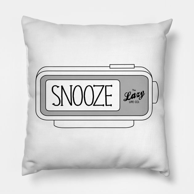 Snooze Alarm Clock Black Pillow by Lazy Life Co.