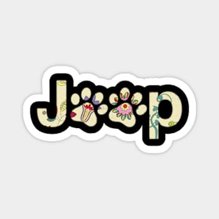 Floral Jeep Dog Paws Jeep Lover Cute Jeep Girl Jeep Women Flower Jeeps Magnet