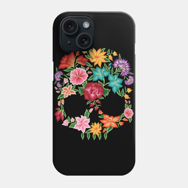 Mexican Embroidery Style Skull Design from Oaxaca, México (Black Background) Phone Case by Akbaly