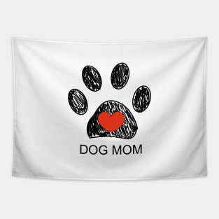 Doodle paw prints with red heart and dog mom text. Happy Mother's day Tapestry