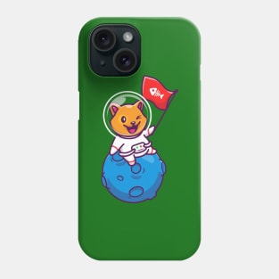 Cute Cat Astronaut Sitting On Moon With Bone Fish Flag Cartoon Phone Case