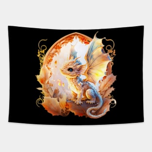 Adorable Dragon sitting on leaves | Dragon Cove Tapestry