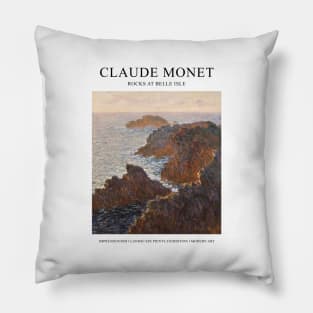 Claude Monet Exhibition Poster, Rocks At Belle Isle Pillow