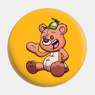 Creepy Teddy Bear Wearing Propeller Hat Pin