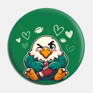 Adorable Eagle Mascot with Football - Sports Fan Art Pin