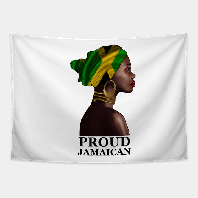 Jamaica - Proud Jamaican Woman Afro Jamaica Flag Black History Tapestry by johnnie2749