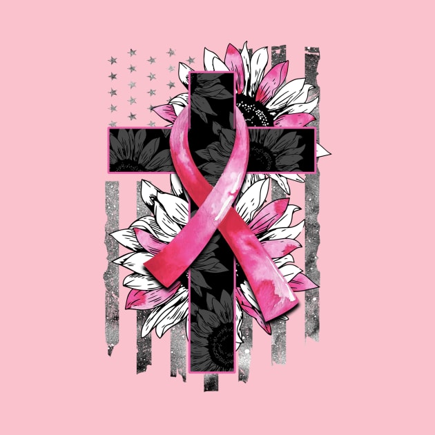 Breast Cancer ribbon with Cross & Flag by MonarchGraphics