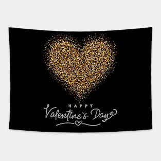 Glitter Gold Heart Valentines Day Tapestry