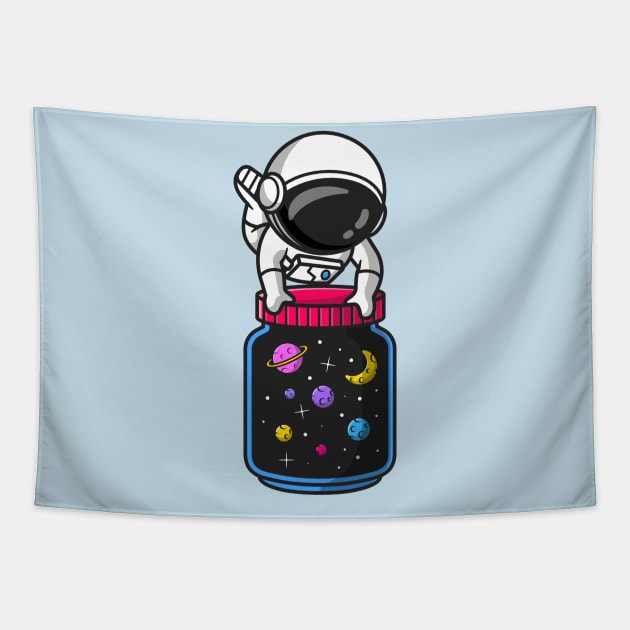 Cute Astronaut with Jar of Galaxy Space Cartoon Tapestry by Catalyst Labs