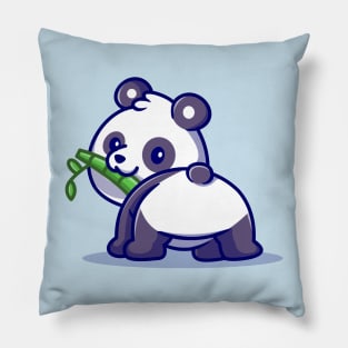 Cute Baby Panda Eating Bamboo Cartoon Pillow