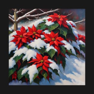 Poinsettias In The Snow II Christmas Flowers T-Shirt