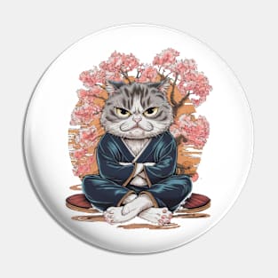 Sullen Cat Japanese Art Print Pin