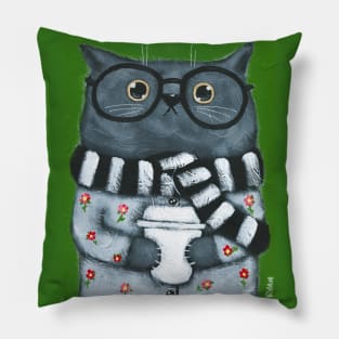 Coffee Cat Waiting For Spring Pillow