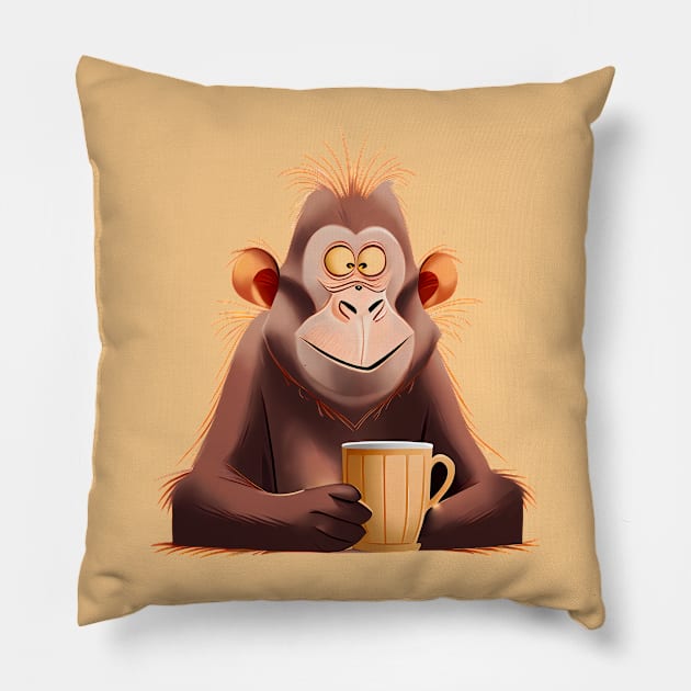 monkey with cup Pillow by ArtificialBeaux