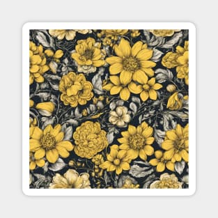 black background with white and yellow flowers 4 Magnet