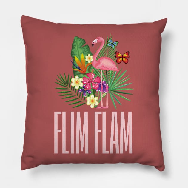 Summer Tropical Pink Flamingo Pillow by Eva Wolf