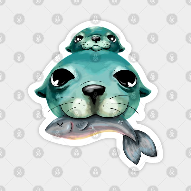 Sea Lion Mom and Pup Magnet by Lady Lilac