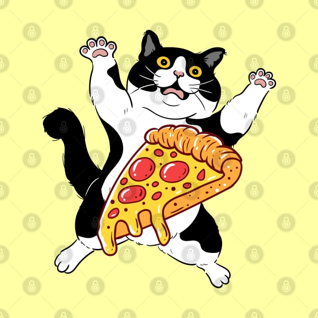 Funny Crazy Foodie Fast Food Lover Pizza Cat by Tina