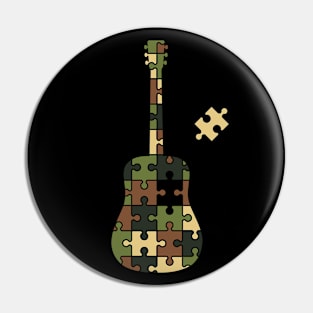 Camouflage Puzzle Acoustic Guitar Silhouette Pin