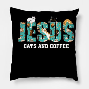 Jesus Cats And Coffee Pillow