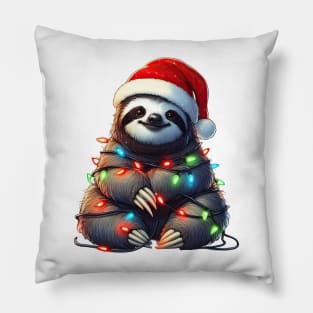 Sloth Wrapped In Christmas Lights Pillow