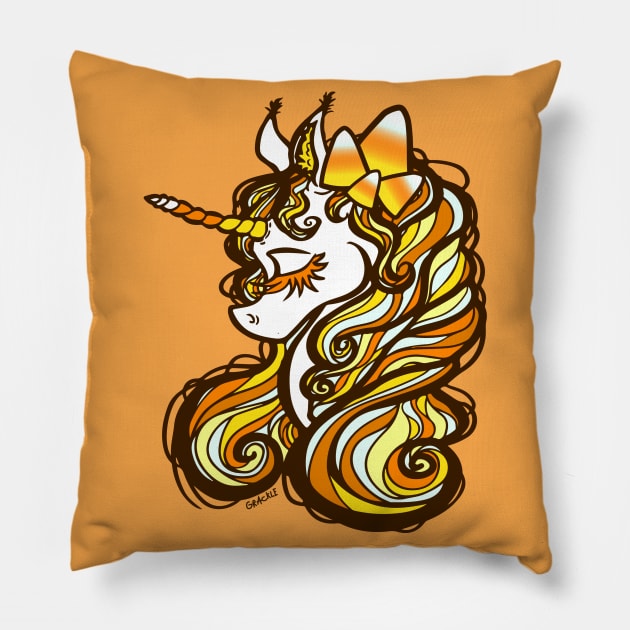 Candy Corn Unicorn Pillow by Jan Grackle