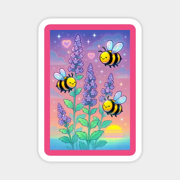 Bumblebee Garden in Sunset Glow – Pastel Chillwave Catmint Art Magnet by DonWillisJrArt