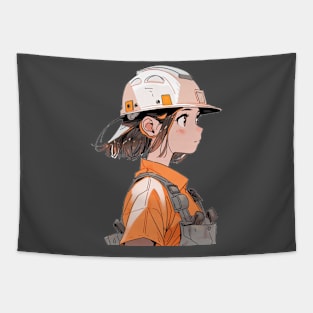 Construction Worker Girl Original Illustration in Anime Style T-Shirt Tapestry