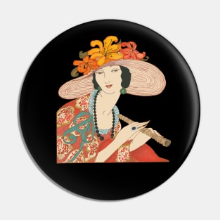 Lady in a hat (on black) Pin