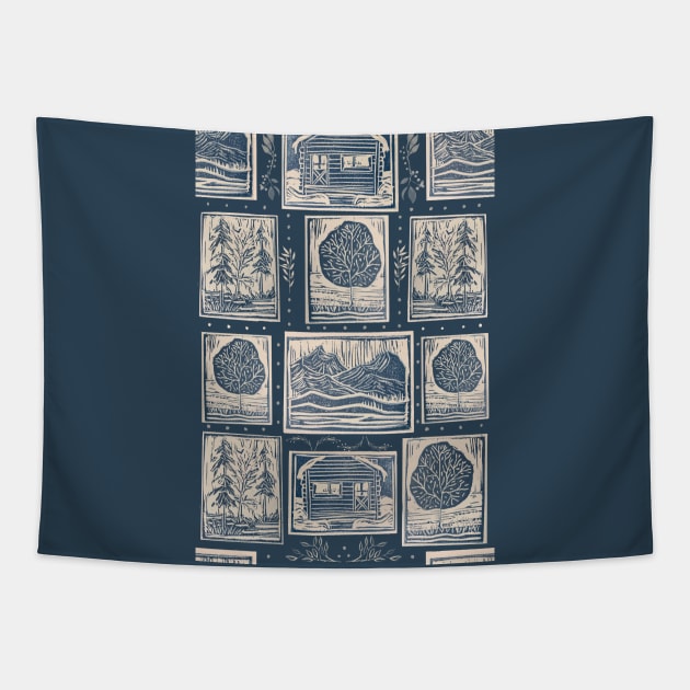 Rustic Country Block Print Tapestry by Salzanos