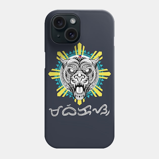 Philippine Sun Tribal line Art Tiger / Baybayin word Mabikas (Elegant/Strong) Phone Case by Pirma Pinas