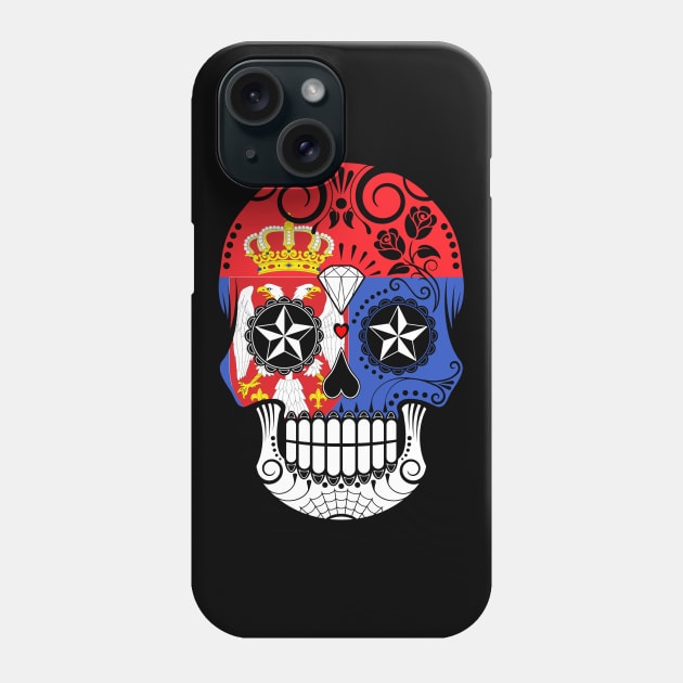 Serbian Flag Sugar Skull with Roses Phone Case by jeffbartels