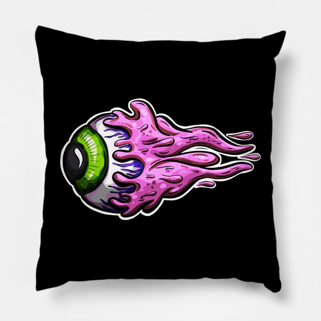 Eyeball Flying Rockabilly Tattoo Cartoon Slime Eye Pillow by Squeeb Creative