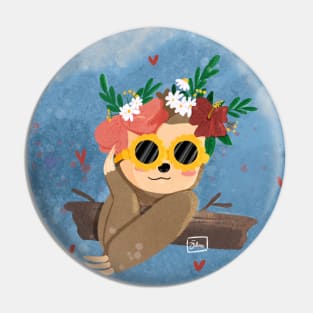 Cute Chic Sloth with flower crown and sunglasses by Jilooo Pin