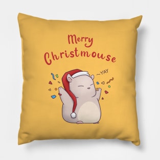 Merry Christmouse Cute Mouse in Santa Hat Pillow