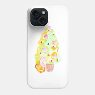 christmas tree, christmas, new year, holiday, festive, fun, gift, watercolor, design, art, painting, color Phone Case