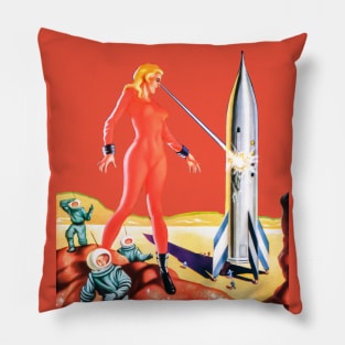 Retro Astronaut Girl Space The Cosmic Destroyer Blonde Science Fiction Imaginative Tales Vintage Comics 1957 Pillow