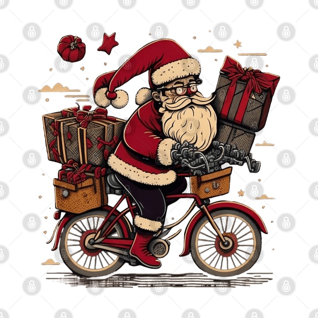 Santa Claus riding a bike with gifts by MZeeDesigns