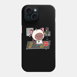 Funny white cat is on a skateboard Phone Case