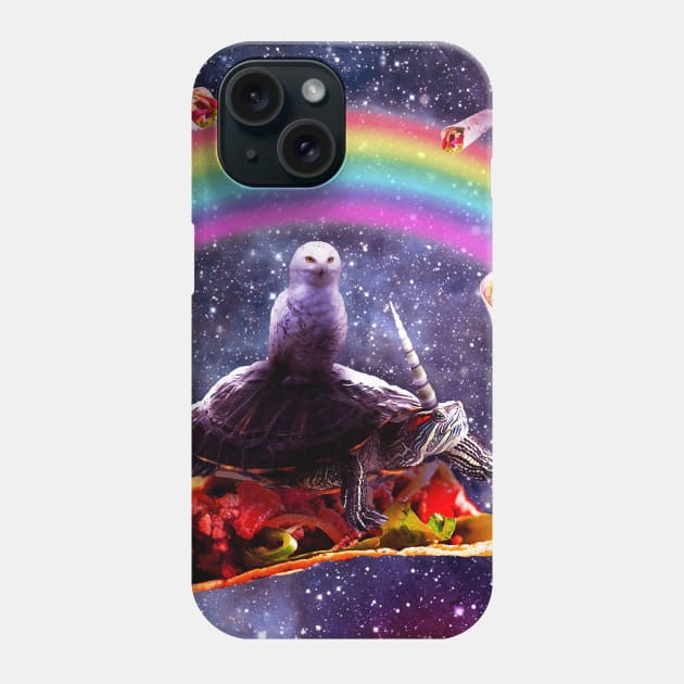 Snowy Owl Riding Unicorn Turtle on Burrito Phone Case by Random Galaxy