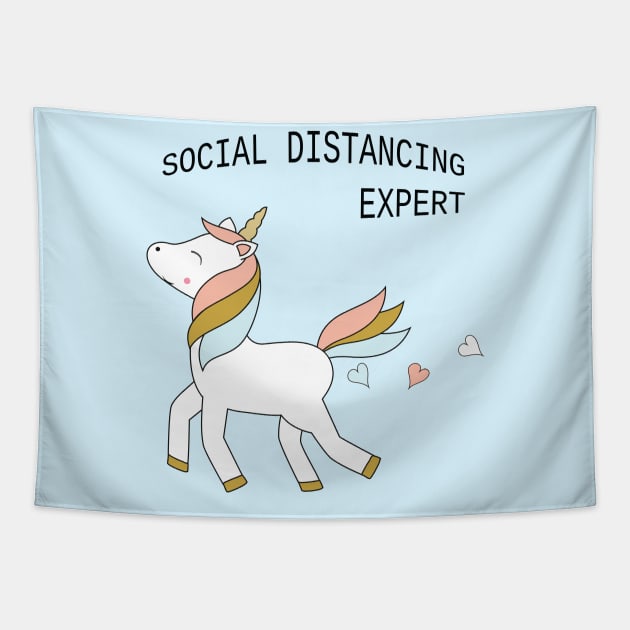 Unicorn - social distancing, black text Tapestry by grafart