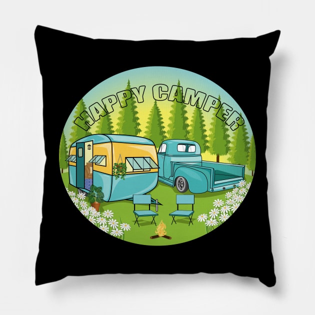 Happy Camper - Camping Pillow by Designoholic