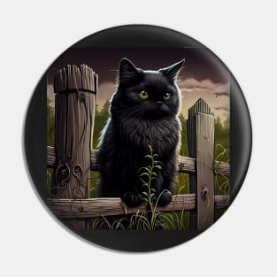 Black Cat on fence sticker Pin