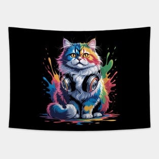 Splash Art Headphones British Longhair Cat Highland Straight Tapestry